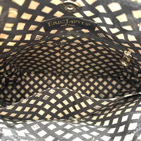 Eric Javits Squishee Straw Tote with Black Trim and Gold Hardware - Picture 6 of 8